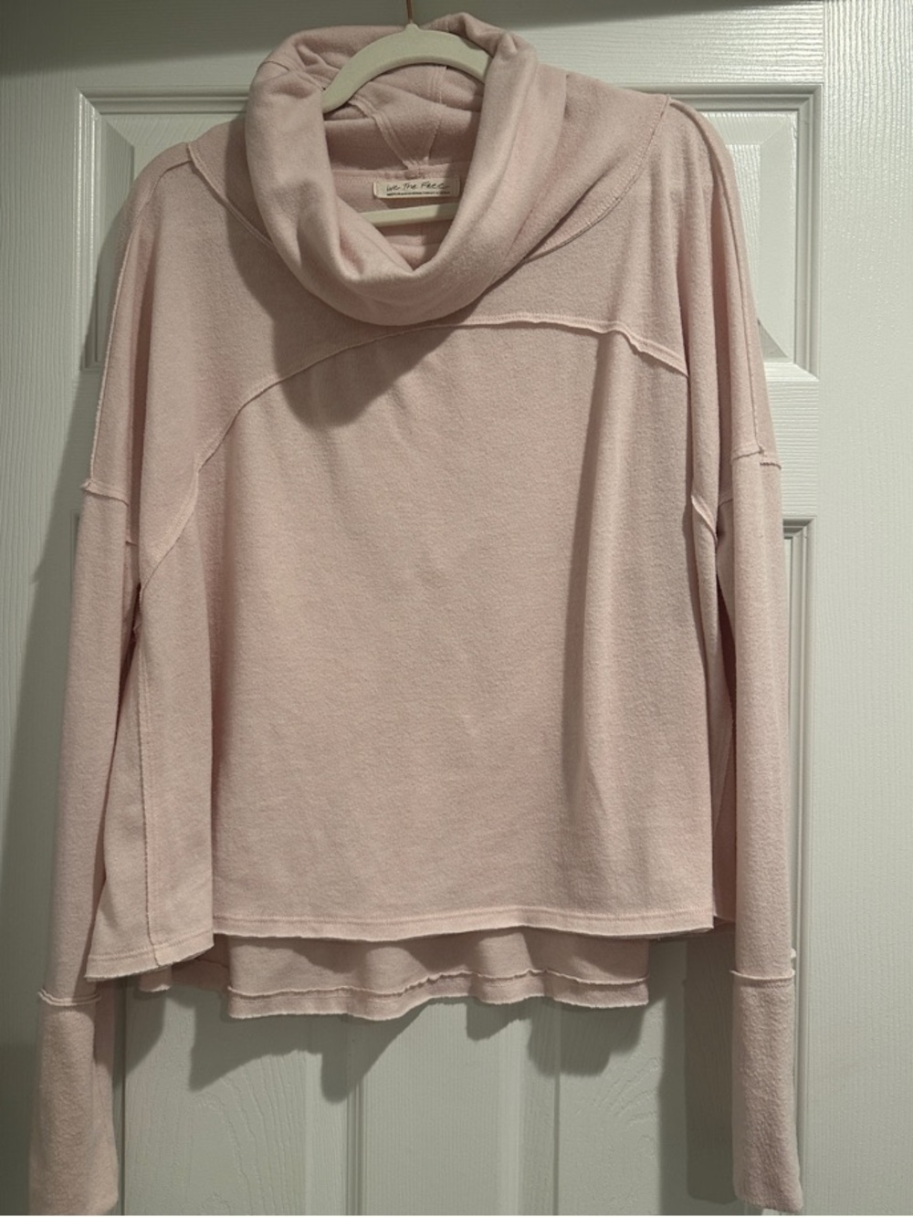 We The Free Pale Pink Draped Cowl Neck Sweater